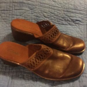 Clarks brown dress mules slip on slides shoes